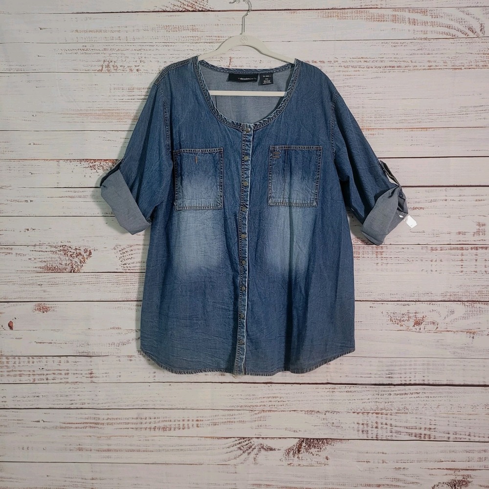 Women's 24/7 Denim Vintage Snap Front Tunic 16W Plus Size Top